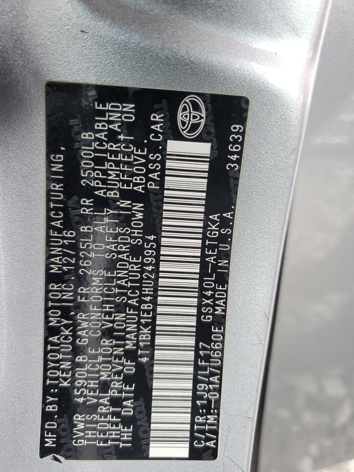 2017 Toyota Avalon Xle VIN: 4T1BK1EB4HU249954 Lot: 92083375