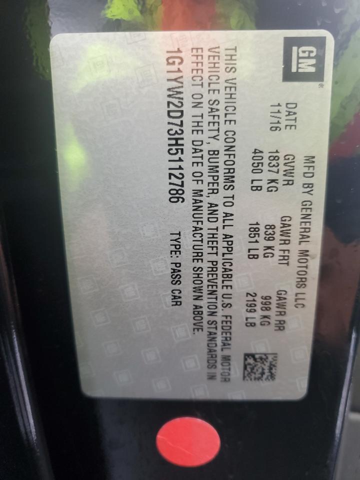 2017 Chevrolet Corvette Grand Sport 1Lt VIN: 1G1YW2D73H5112786 Lot: 93238675