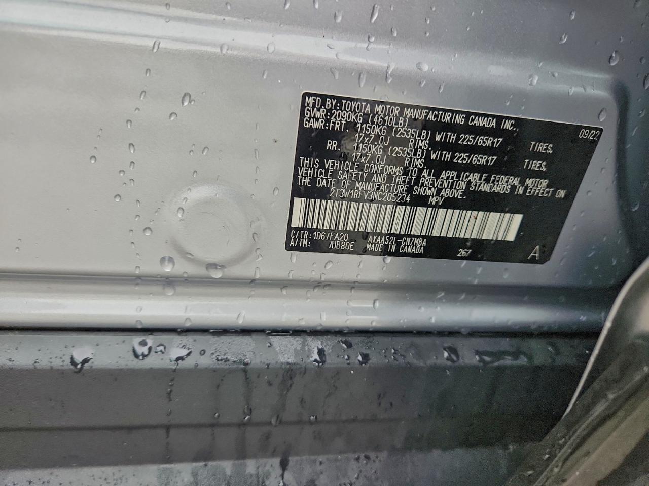 2022 Toyota Rav4 Xle VIN: 2T3W1RFV3NC205234 Lot: 94188135