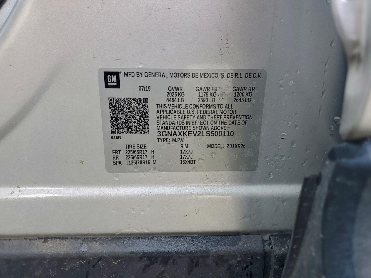 2020 Chevrolet Equinox Lt VIN: 3GNAXKEV2LS509110 Lot: 94169815