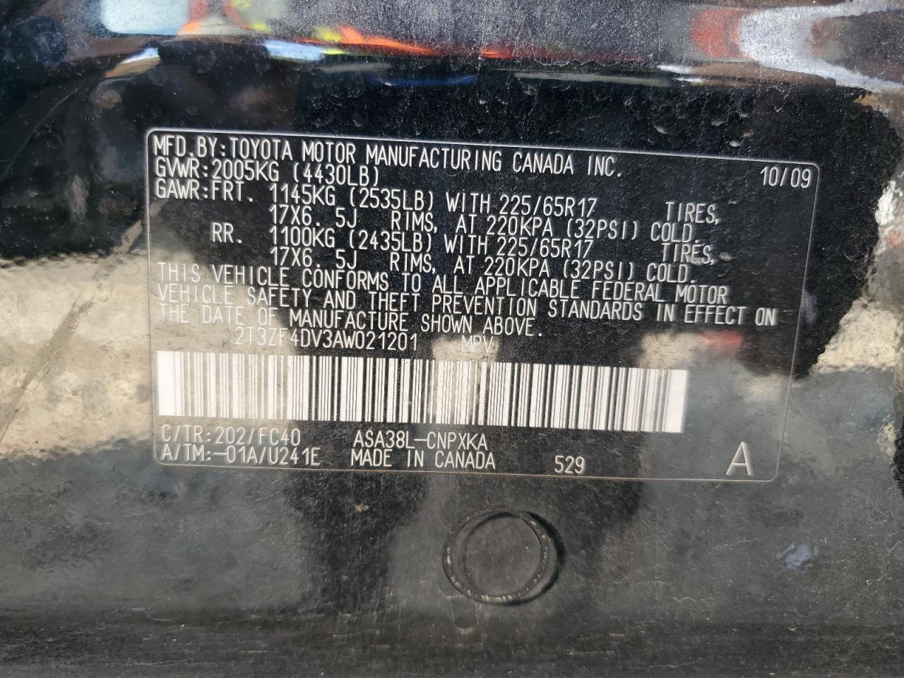 2010 Toyota Rav4 VIN: 2T3ZF4DV3AW021201 Lot: 93509645