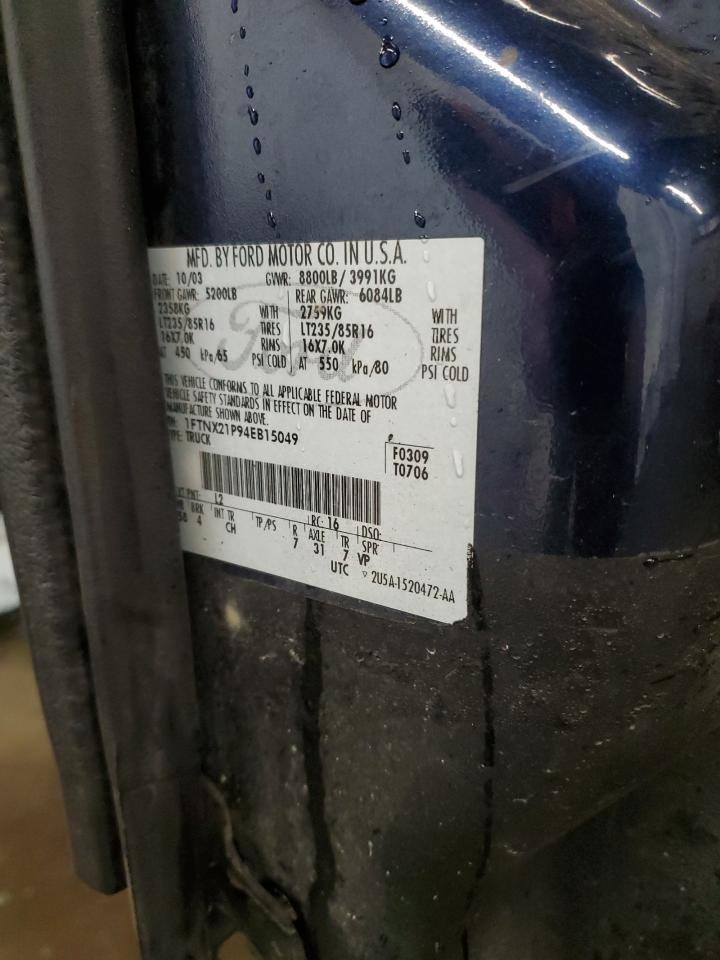 2004 Ford F250 Super Duty VIN: 1FTNX21P94EB15049 Lot: 92656855