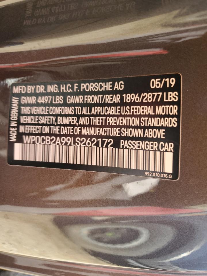2020 Porsche 911 Carrera S VIN: WP0CB2A99LS262172 Lot: 91892375