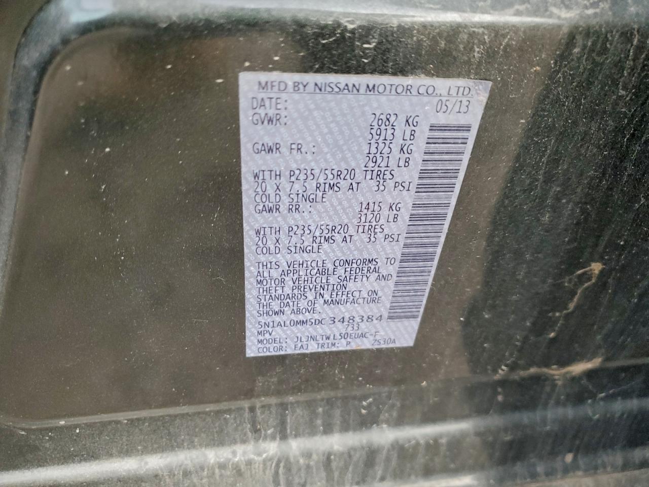 2013 Infiniti Jx35 VIN: 5N1AL0MM5DC348384 Lot: 93318195