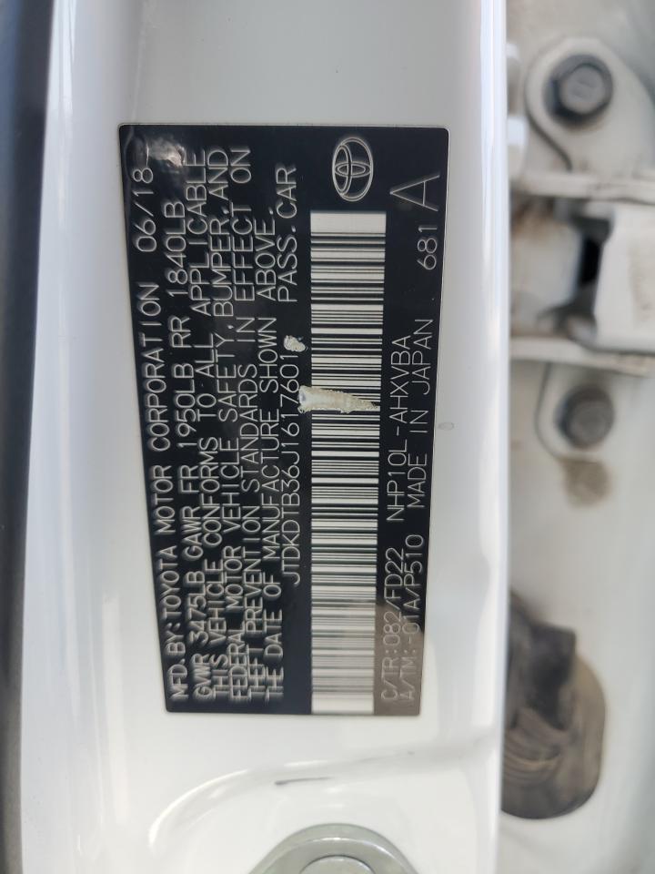 2018 Toyota Prius C VIN: JTDKDTB36J1617601 Lot: 85085095