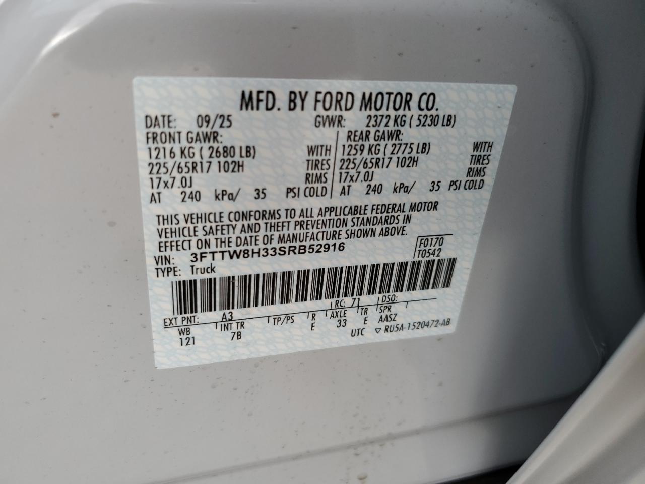 2025 Ford Maverick Xlt VIN: 3FTTW8H33SRB52916 Lot: 93359825