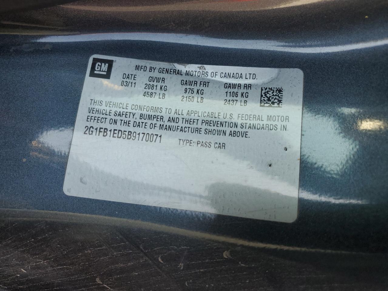 2011 Chevrolet Camaro Lt VIN: 2G1FB1ED5B9170071 Lot: 91210135