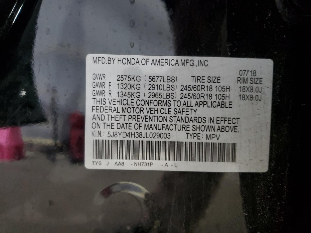 2018 Acura Mdx VIN: 5J8YD4H38JL029003 Lot: 92667715