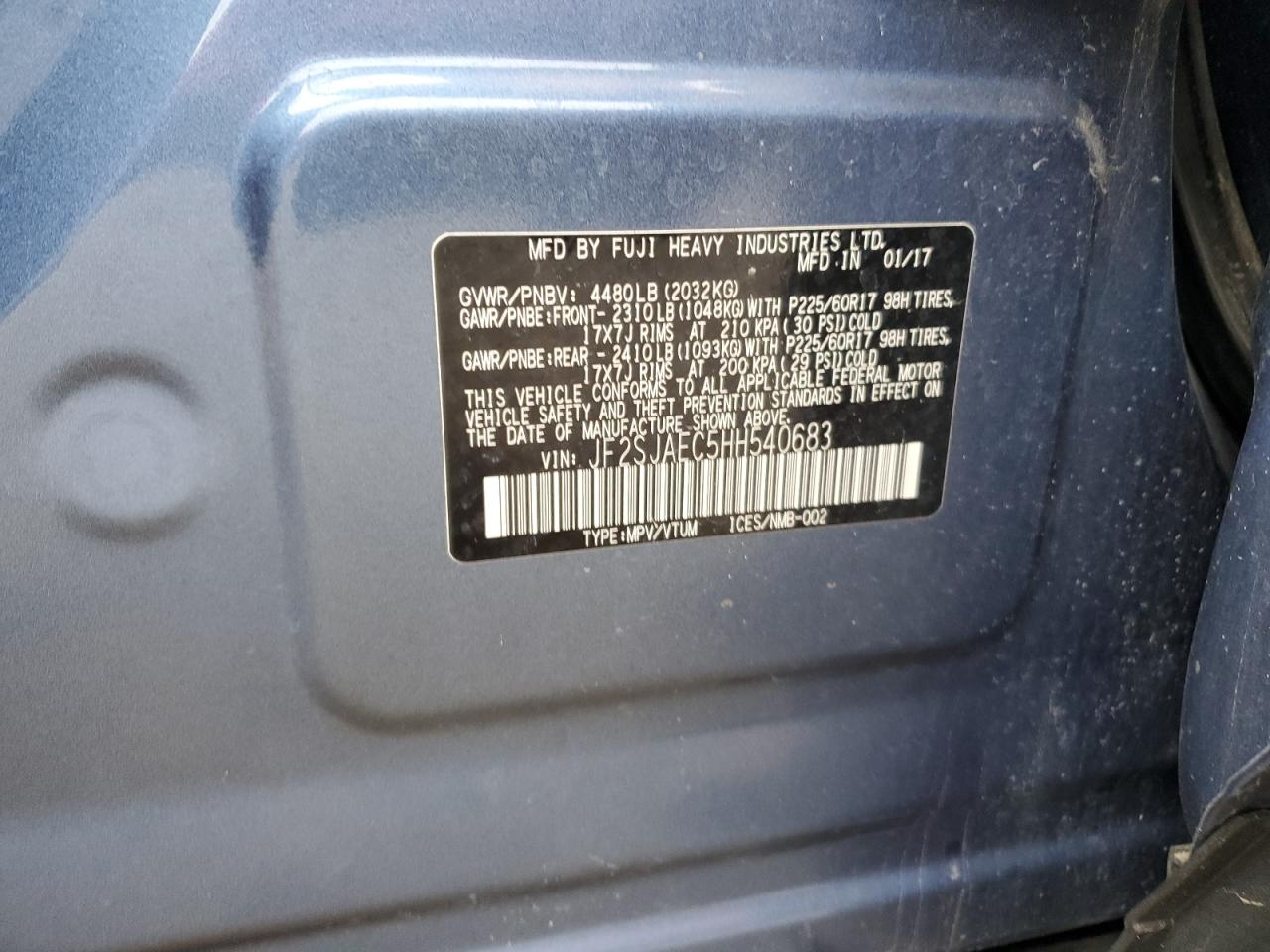 2017 Subaru Forester 2.5I Premium VIN: JF2SJAEC5HH540683 Lot: 90877785