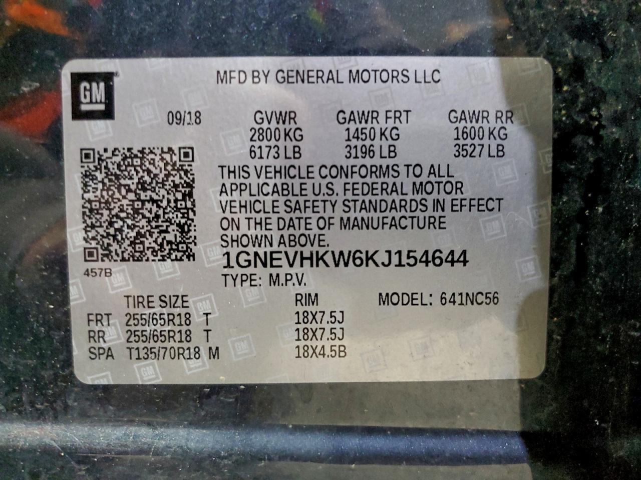 2019 Chevrolet Traverse Lt VIN: 1GNEVHKW6KJ154644 Lot: 93690935