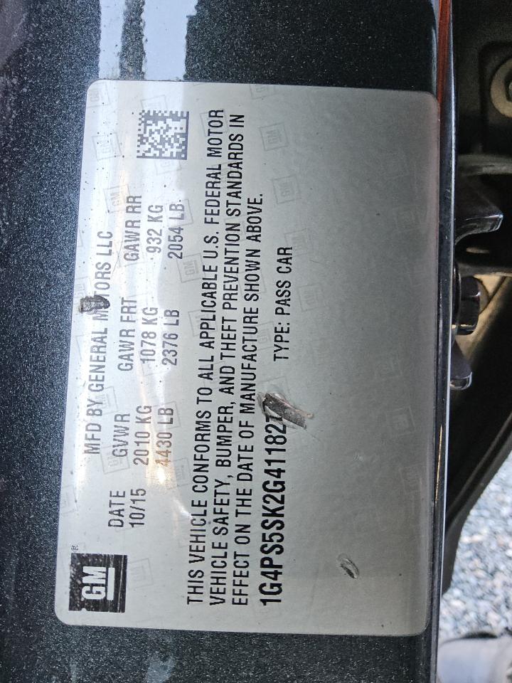 2016 Buick Verano VIN: 1G4PS5SK2G4118277 Lot: 87368715