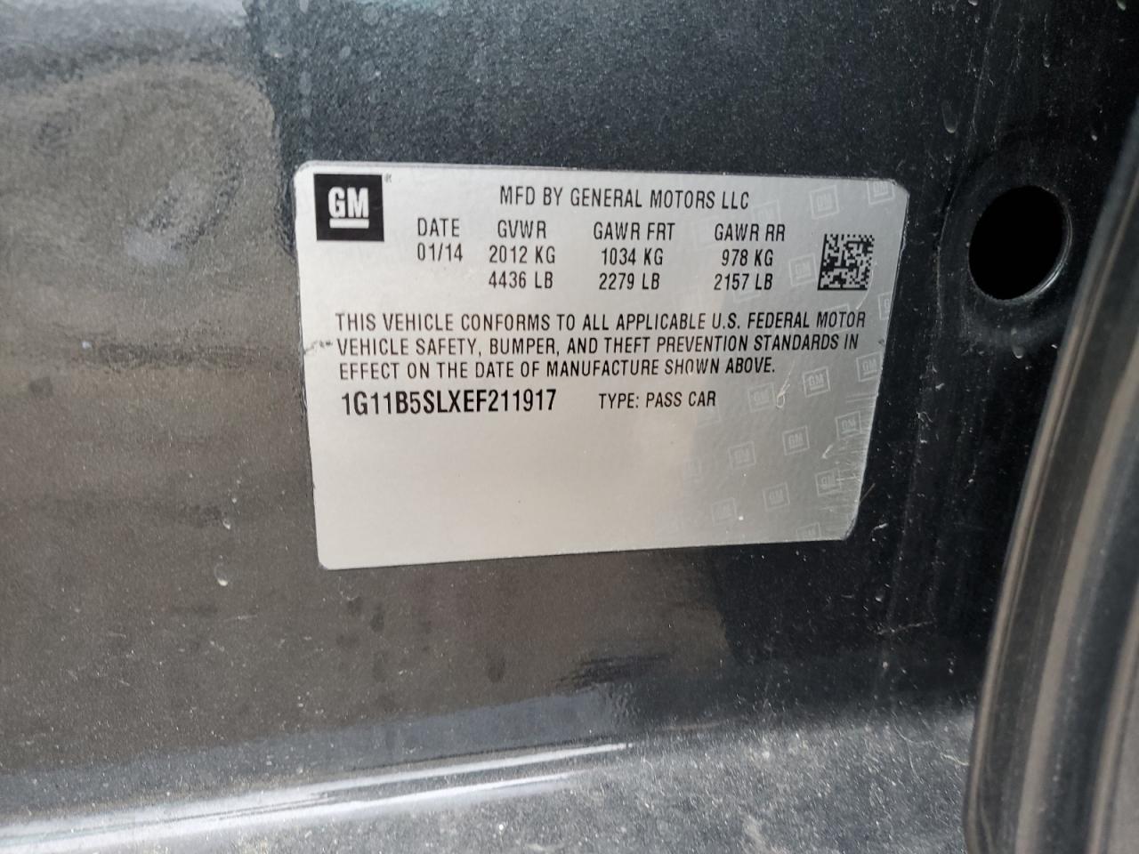 2014 Chevrolet Malibu Ls VIN: 1G11B5SLXEF211917 Lot: 93874755