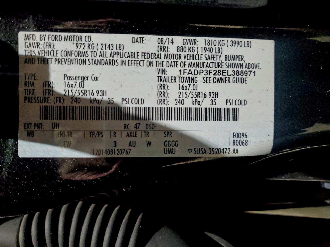 2014 Ford Focus Se VIN: 1FADP3F28EL388971 Lot: 93282885