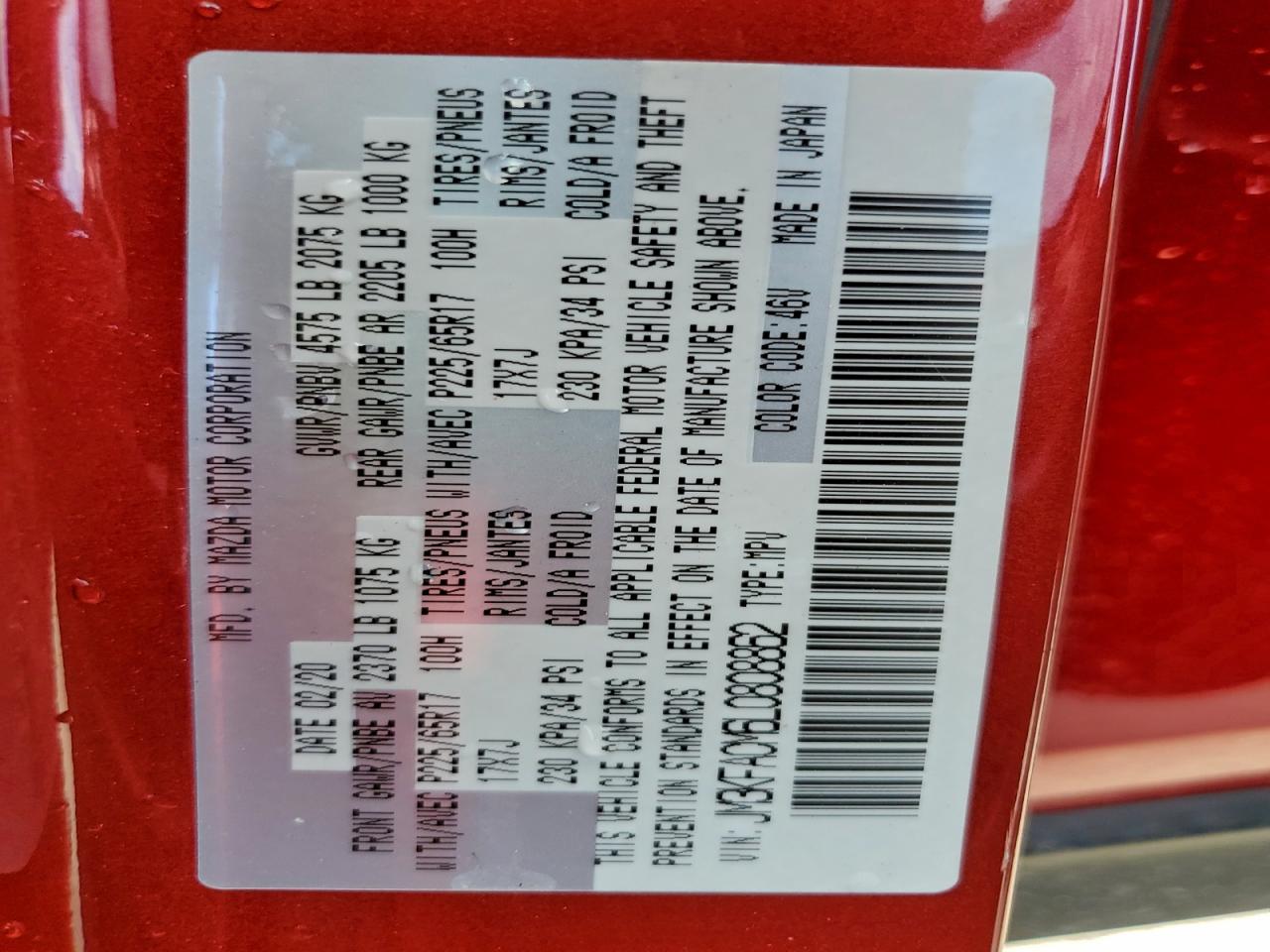 2020 Mazda Cx-5 Touring VIN: JM3KFACM6L0808862 Lot: 93381735