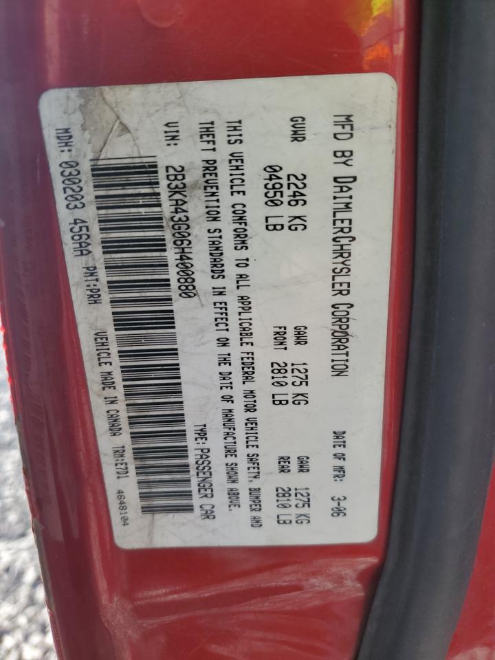 2006 Dodge Charger Se VIN: 2B3KA43G06H400880 Lot: 91633985