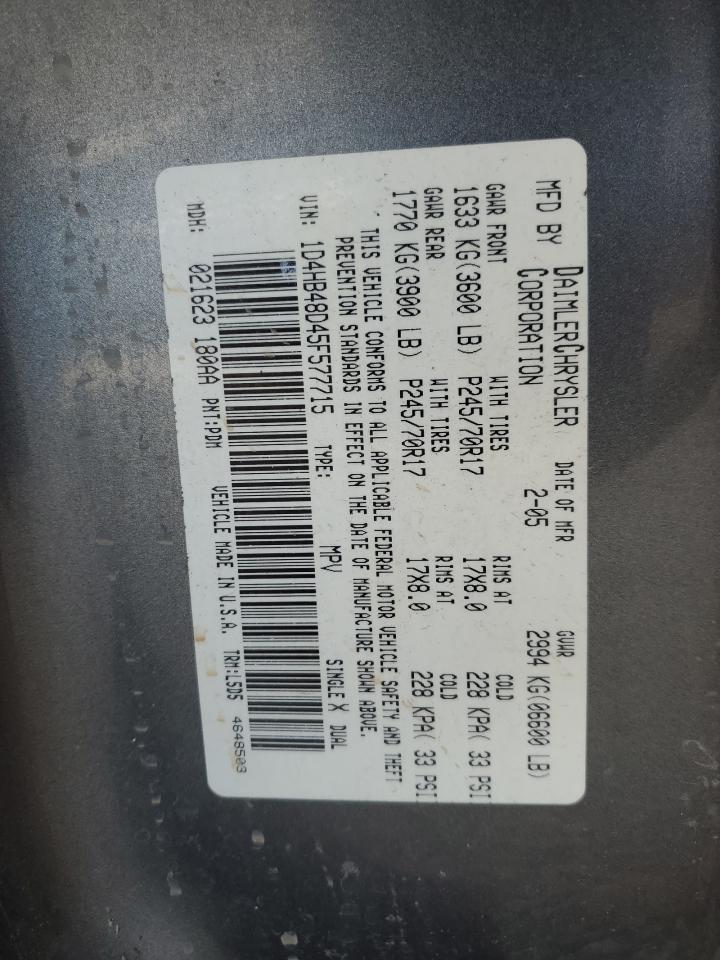 2005 Dodge Durango Slt VIN: 1D4HB48D45F577715 Lot: 90953525