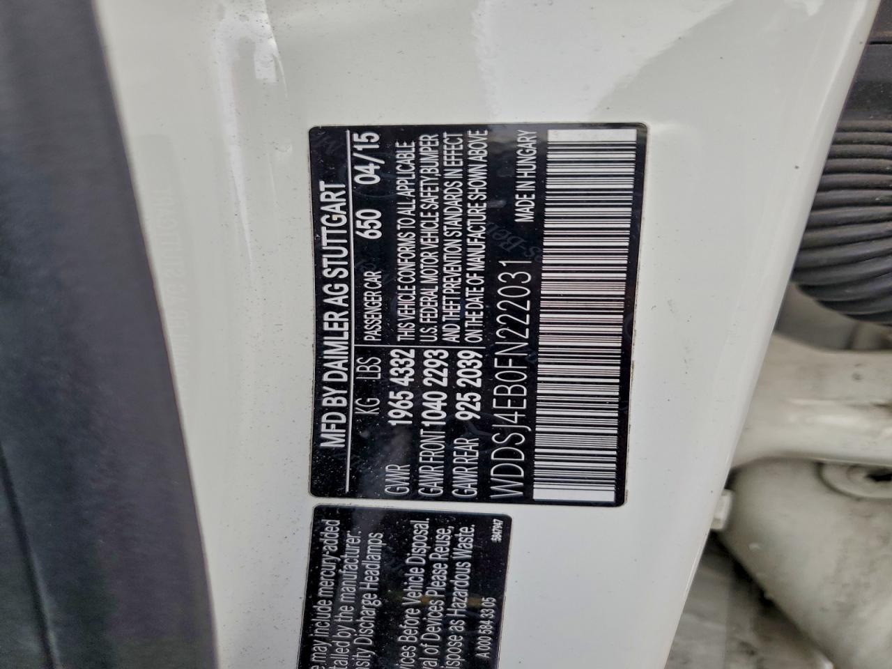 2015 Mercedes-Benz Cla 250 VIN: WDDSJ4EB0FN222031 Lot: 94066085