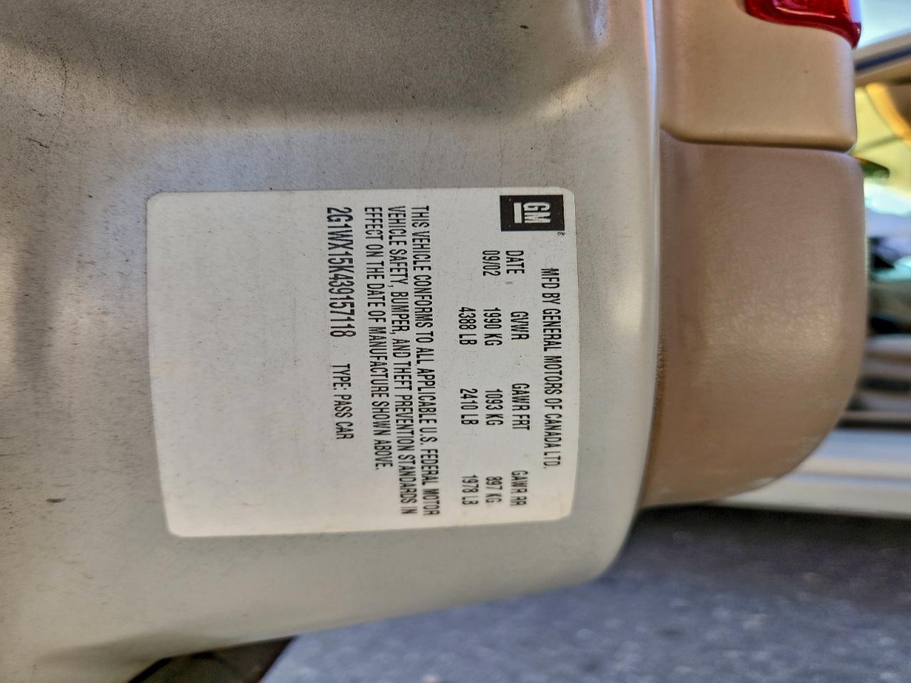 2003 Chevrolet Monte Carlo Ss VIN: 2G1WX15K439157118 Lot: 93753035