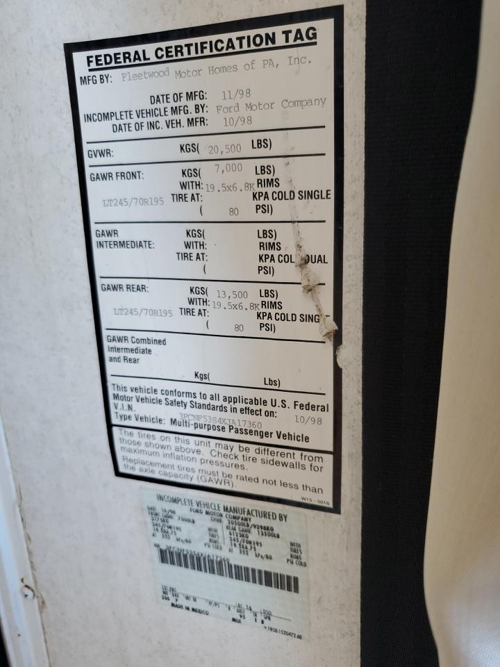 1999 Ford F550 Super Duty Stripped Chassis VIN: 3FCNF53S4XJA17360 Lot: 92026975