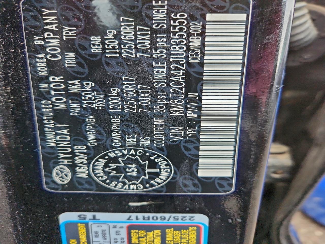 2018 Hyundai Tucson Se VIN: KM8J2CA42JU835556 Lot: 93752335