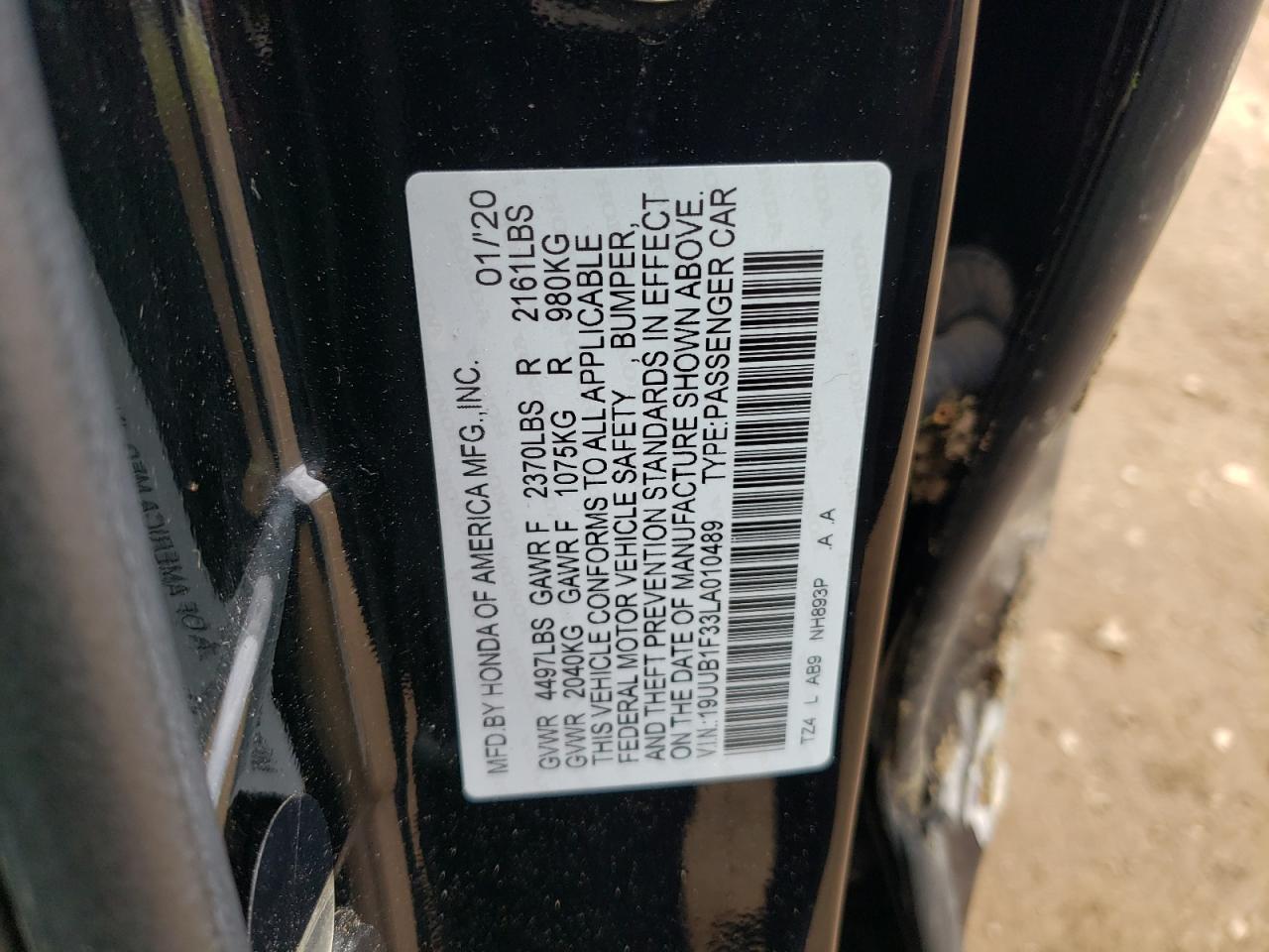2020 Acura Tlx VIN: 19UUB1F33LA010489 Lot: 93669365