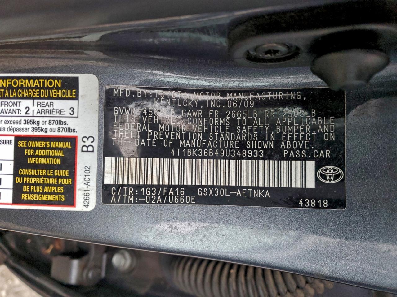 2009 Toyota Avalon Xl VIN: 4T1BK36B49U348933 Lot: 94182665