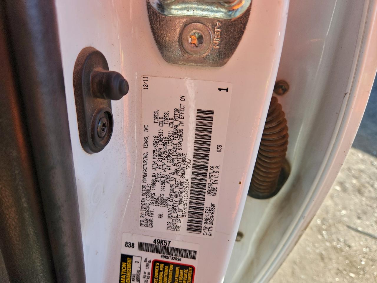 2012 Toyota Tundra Crewmax Limited VIN: 5TFHY5F11CX226164 Lot: 94164895