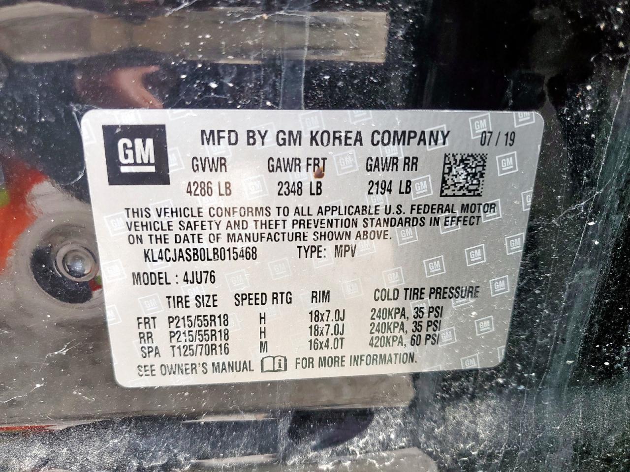 2020 Buick Encore Preferred VIN: KL4CJASB0LB015468 Lot: 93158415