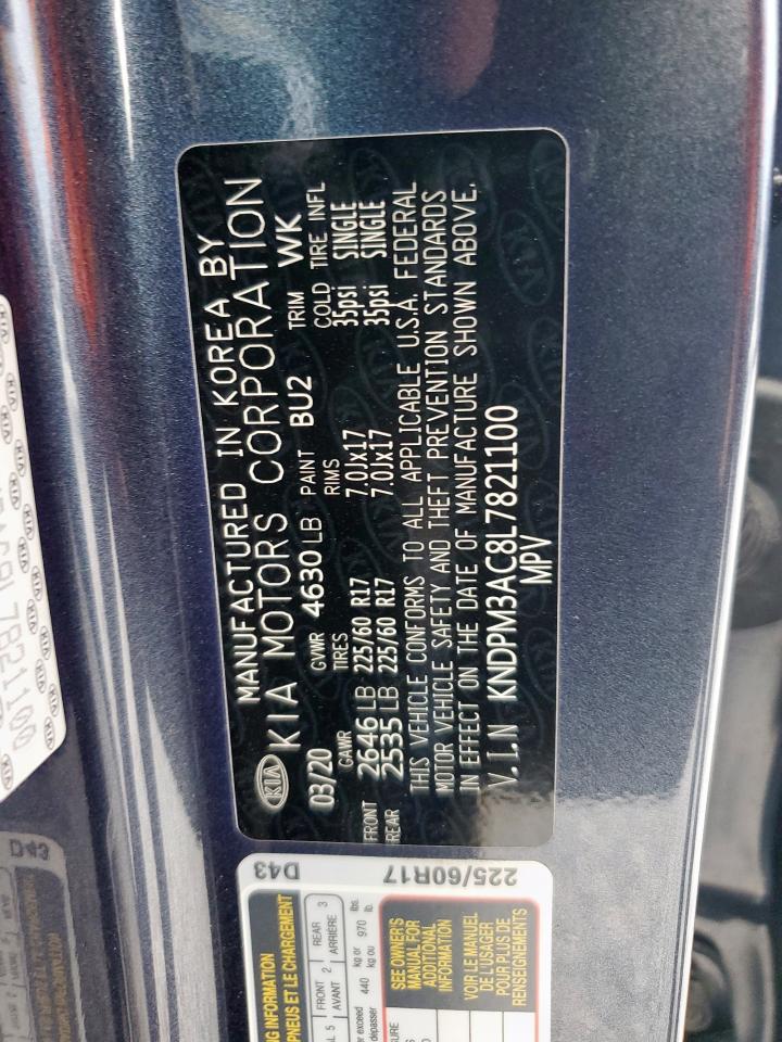 2020 Kia Sportage Lx VIN: KNDPM3AC8L7821100 Lot: 93730105