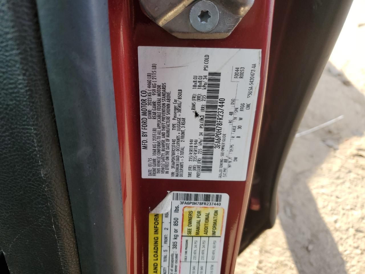 2015 Ford Fusion Se VIN: 3FA6P0H78FR237440 Lot: 92552125