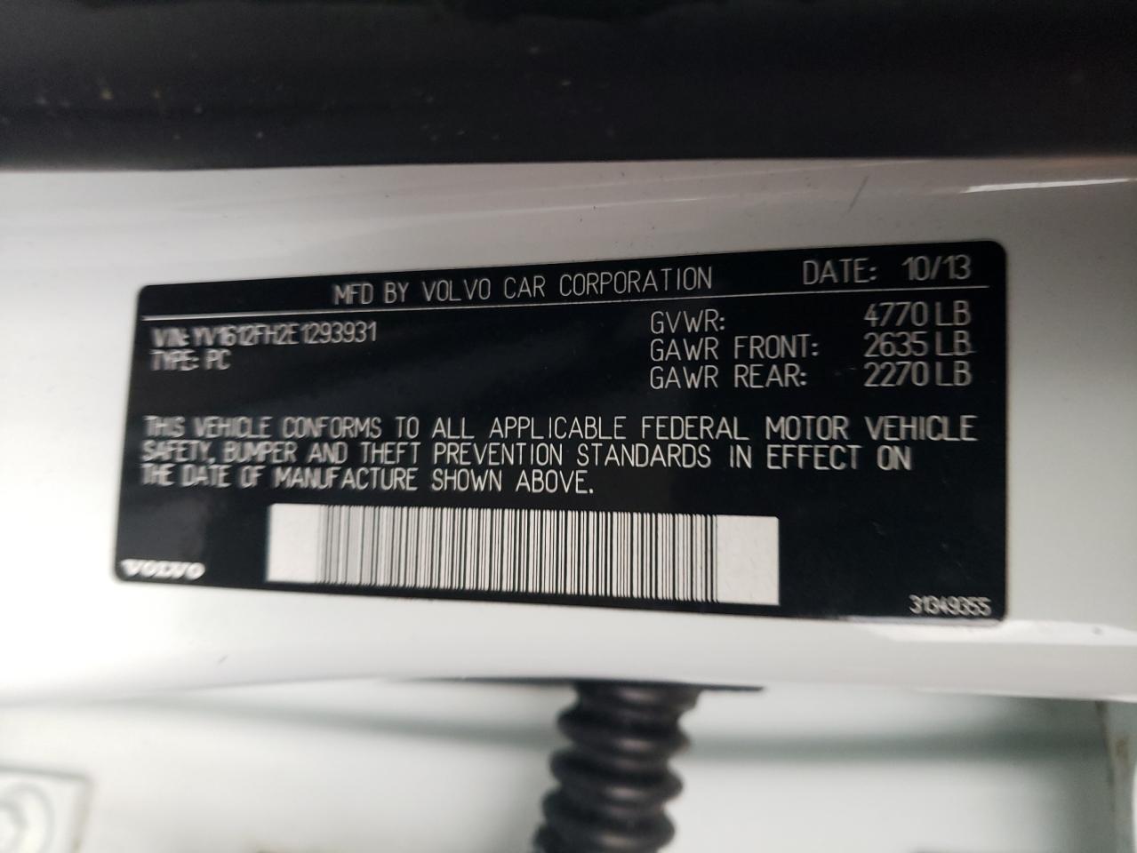 2014 Volvo S60 T5 VIN: YV1612FH2E1293931 Lot: 92013235