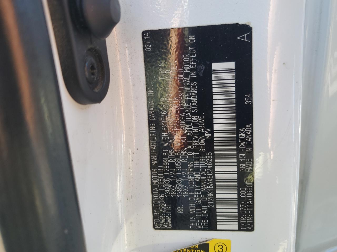 2014 Lexus Rx 350 Base VIN: 2T2BK1BAXEC246285 Lot: 92016095