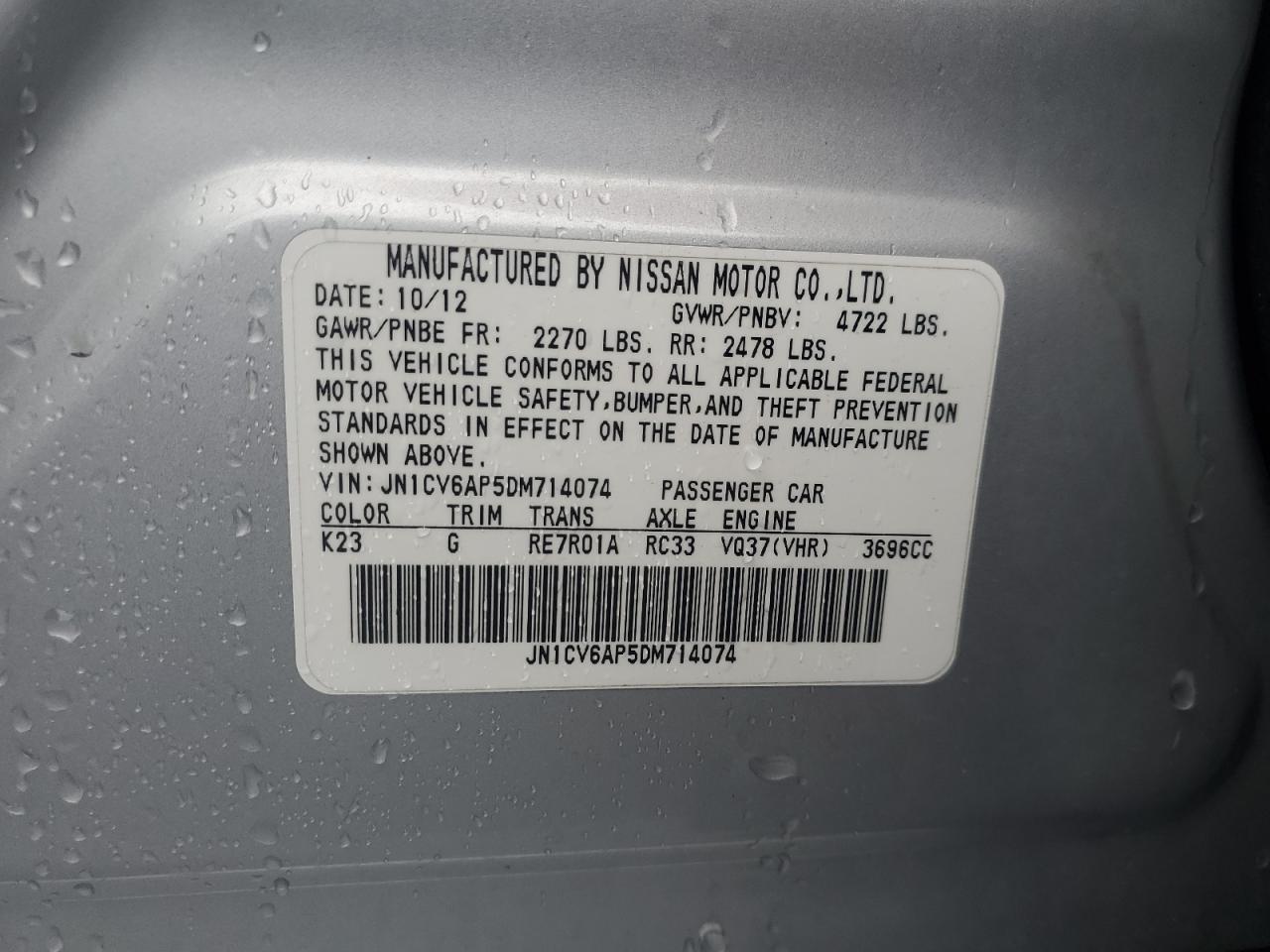 2013 Infiniti G37 Base VIN: JN1CV6AP5DM714074 Lot: 91407415