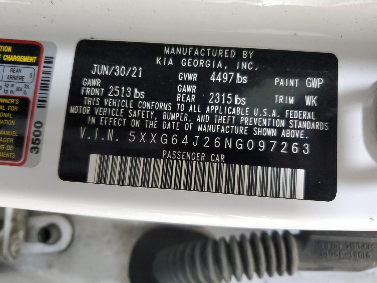 2022 Kia K5 Gt Line VIN: 5XXG64J26NG097263 Lot: 92204015