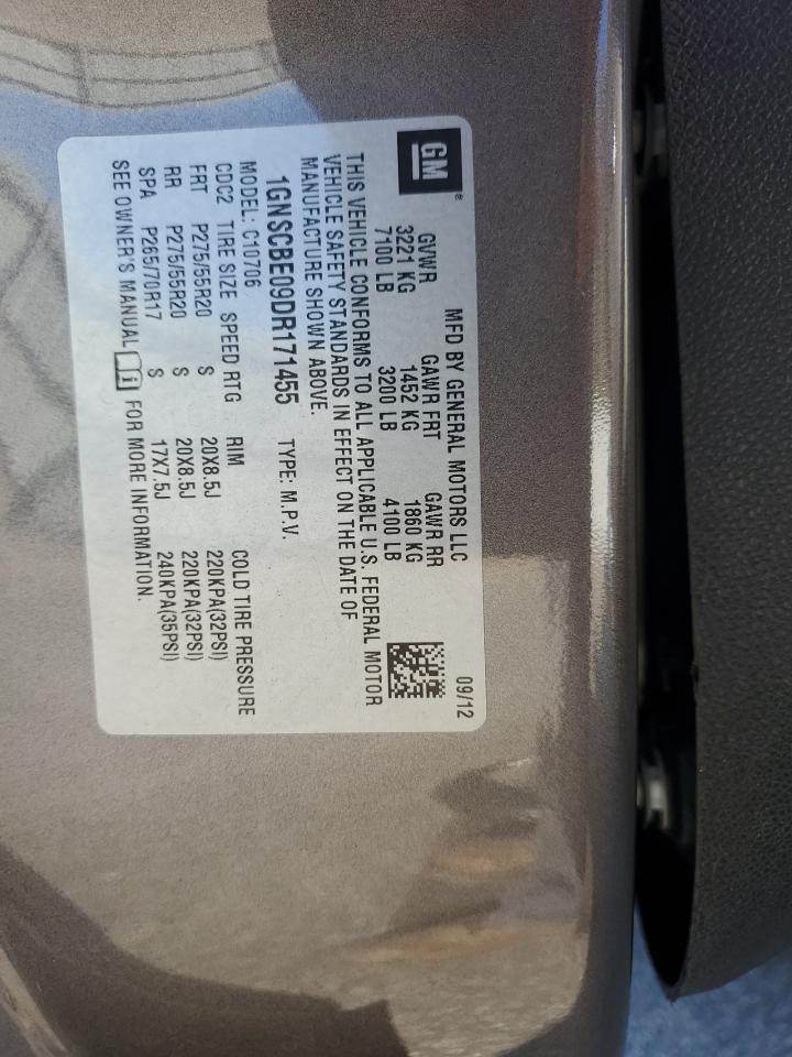 2013 Chevrolet Tahoe C1500 Lt VIN: 1GNSCBE09DR171455 Lot: 92375985