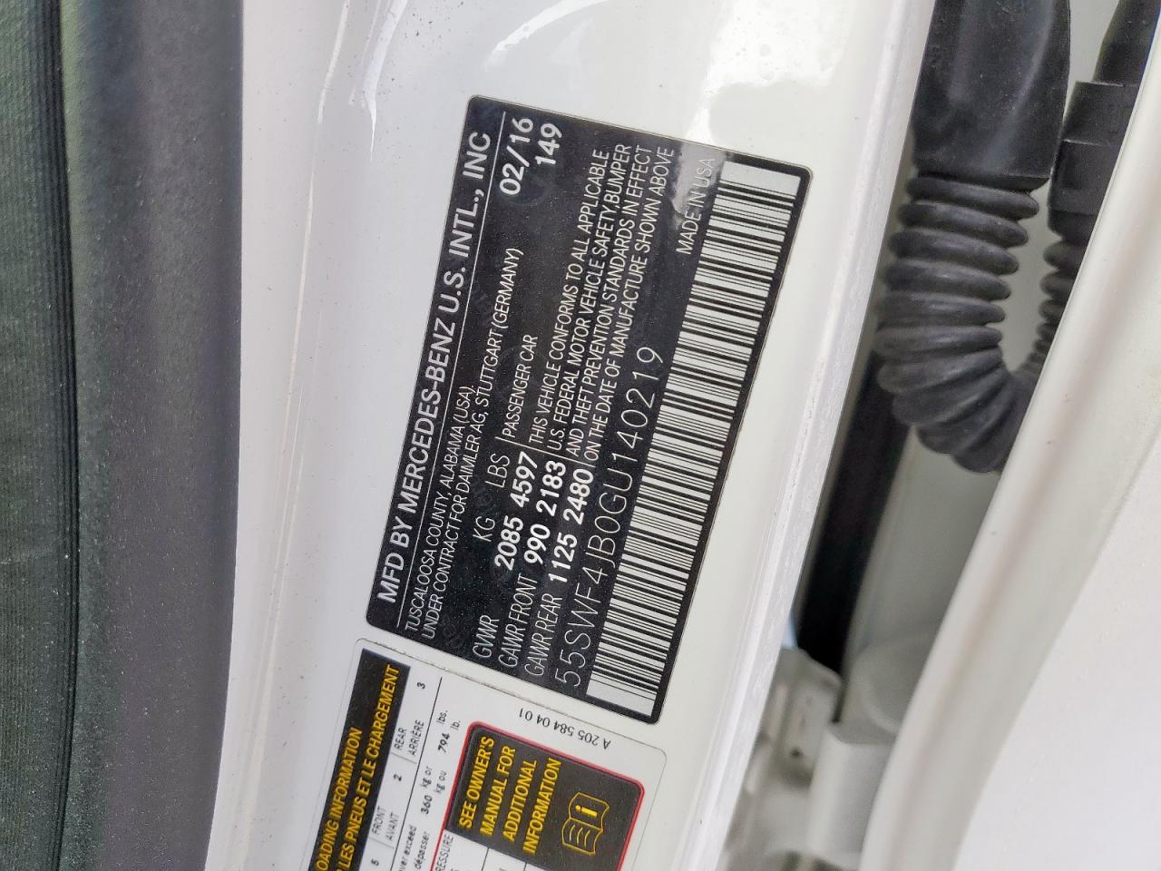 2016 Mercedes-Benz C 300 VIN: 55SWF4JB0GU140219 Lot: 91175825