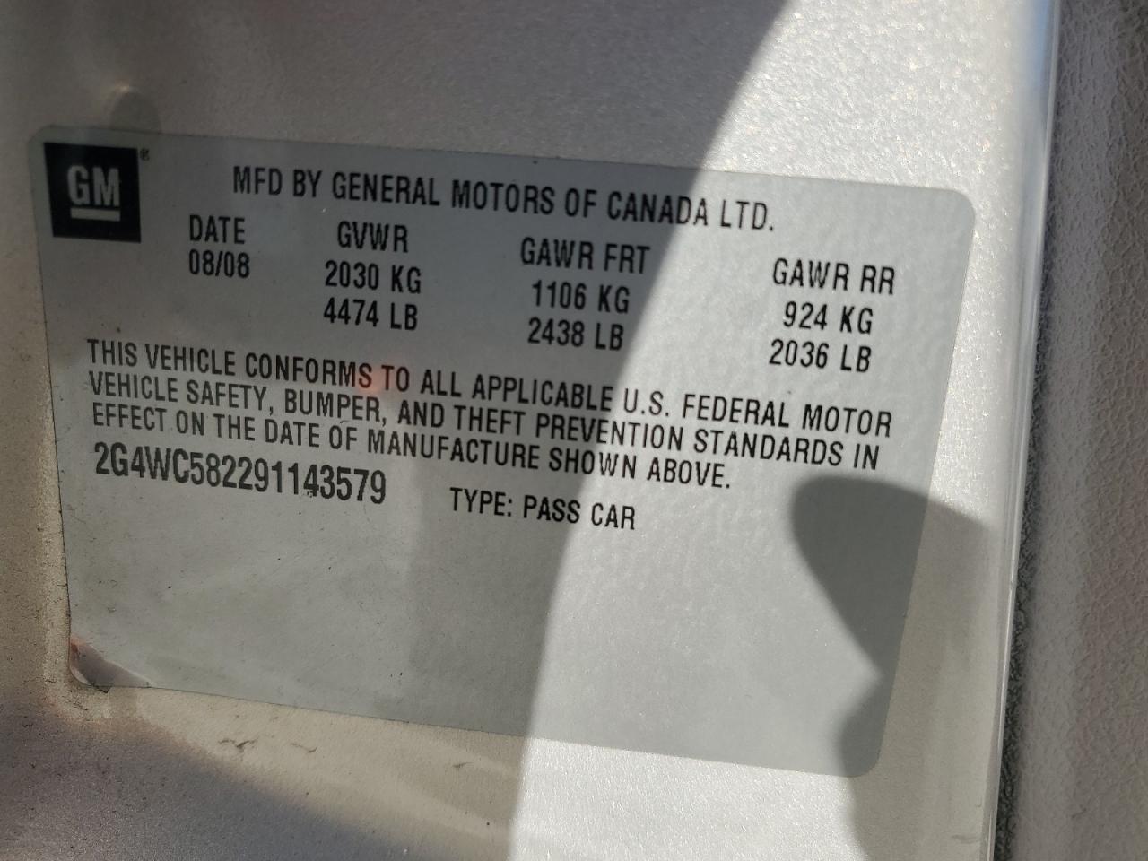 2009 Buick Lacrosse Cx VIN: 2G4WC582291143579 Lot: 93397635