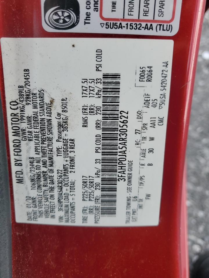 2010 Ford Fusion Sel VIN: 3FAHP0JA5AR305622 Lot: 90665225