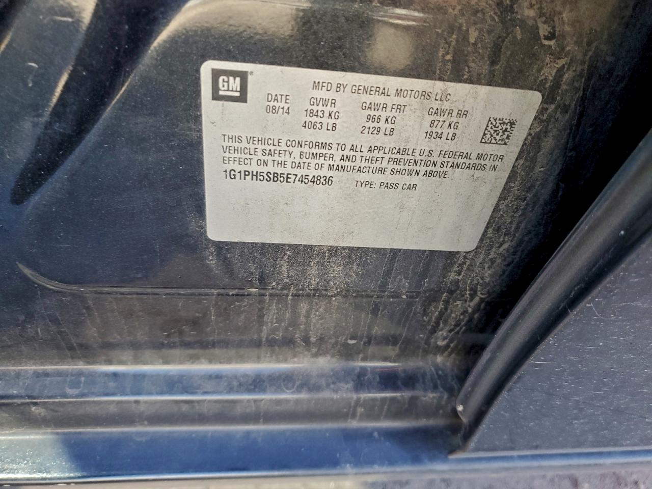 2014 Chevrolet Cruze Eco VIN: 1G1PH5SB5E7454836 Lot: 94144225