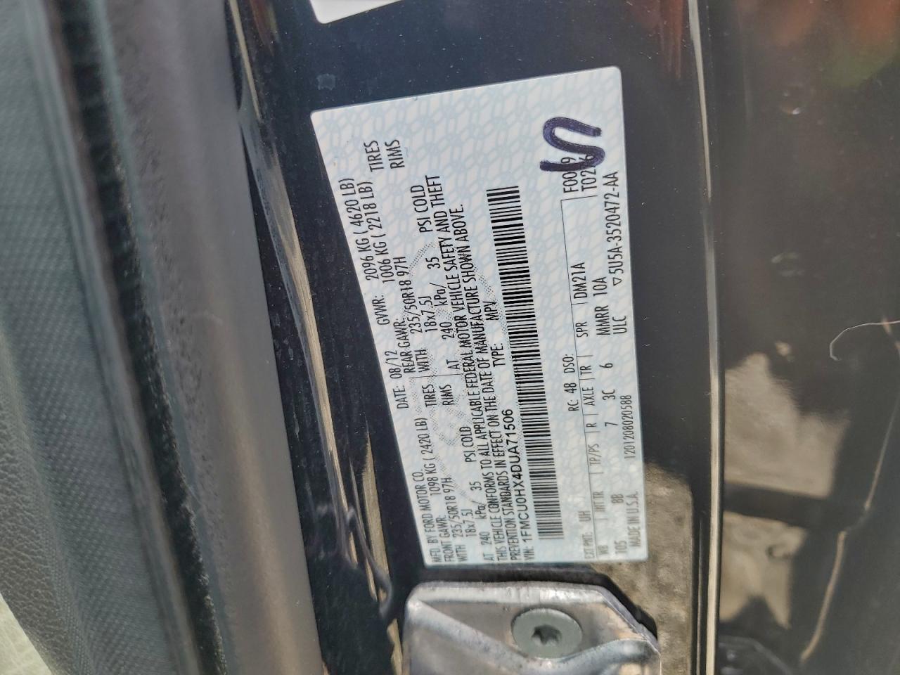 2013 Ford Escape Sel VIN: 1FMCU0HX4DUA71506 Lot: 94166755