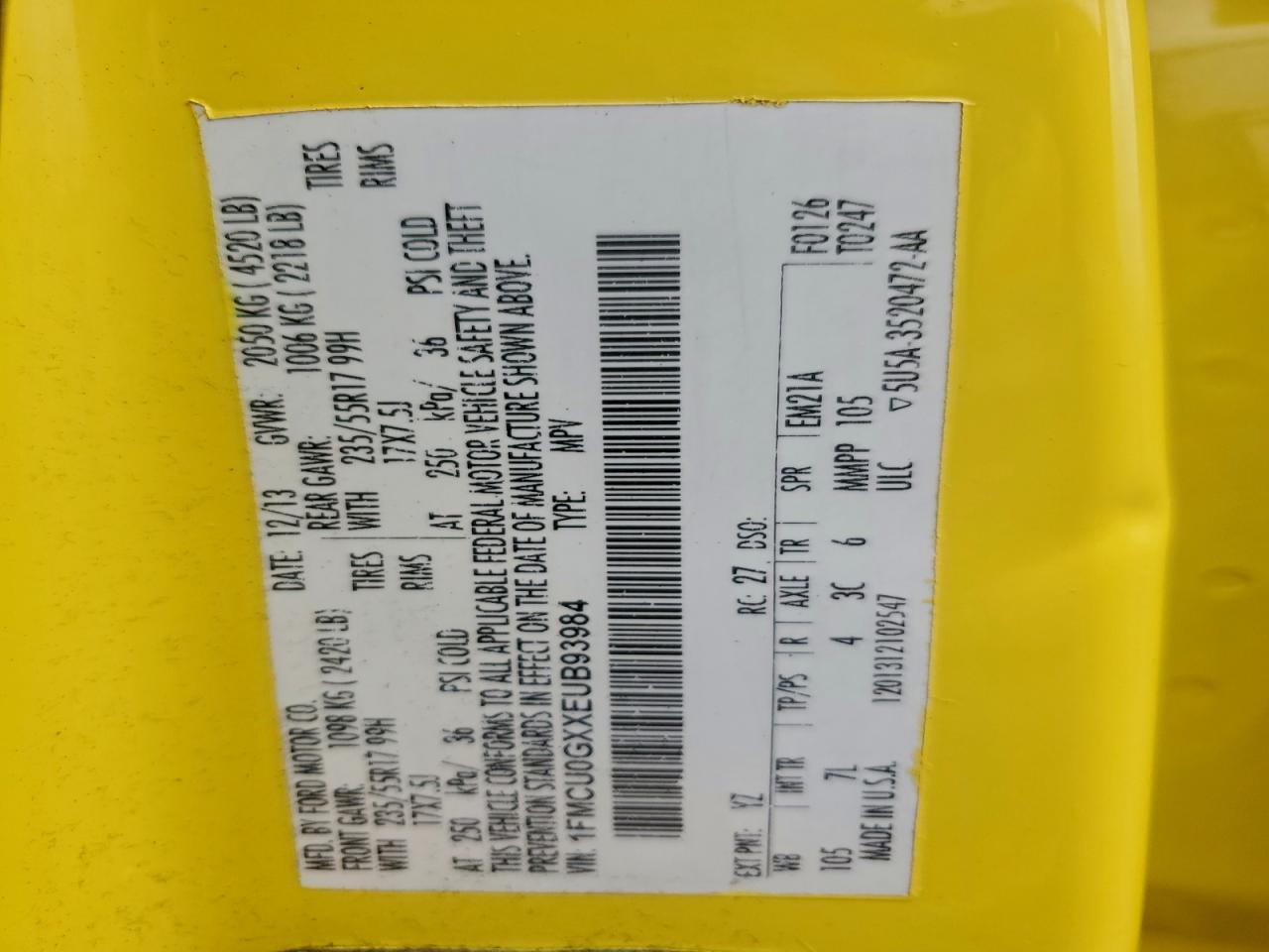 2014 Ford Escape Se VIN: 1FMCU0GXXEU93984 Lot: 93783465