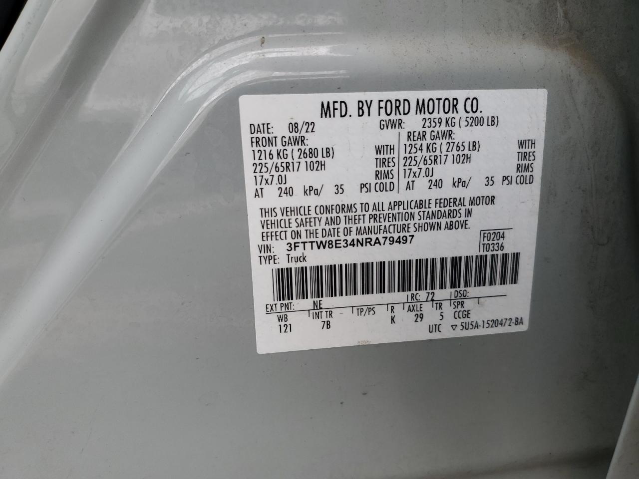 2022 Ford Maverick Xl VIN: 3FTTW8E34NRA79497 Lot: 90828985