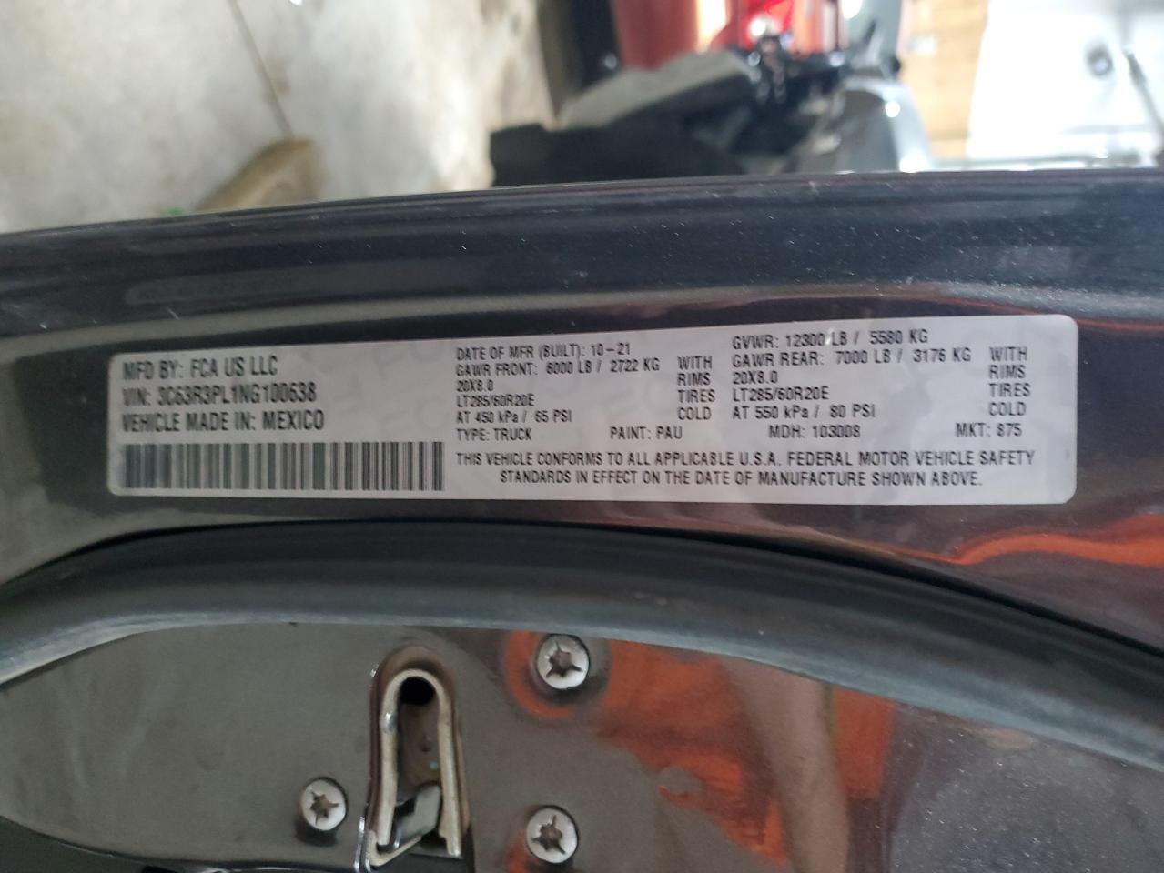 2022 Ram 3500 Limited VIN: 3C63R3PL1NG100638 Lot: 92110115