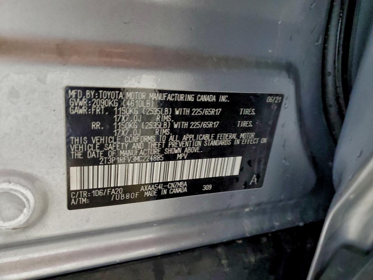 2021 Toyota Rav4 Xle VIN: 2T3P1RFV3MC224885 Lot: 93612865