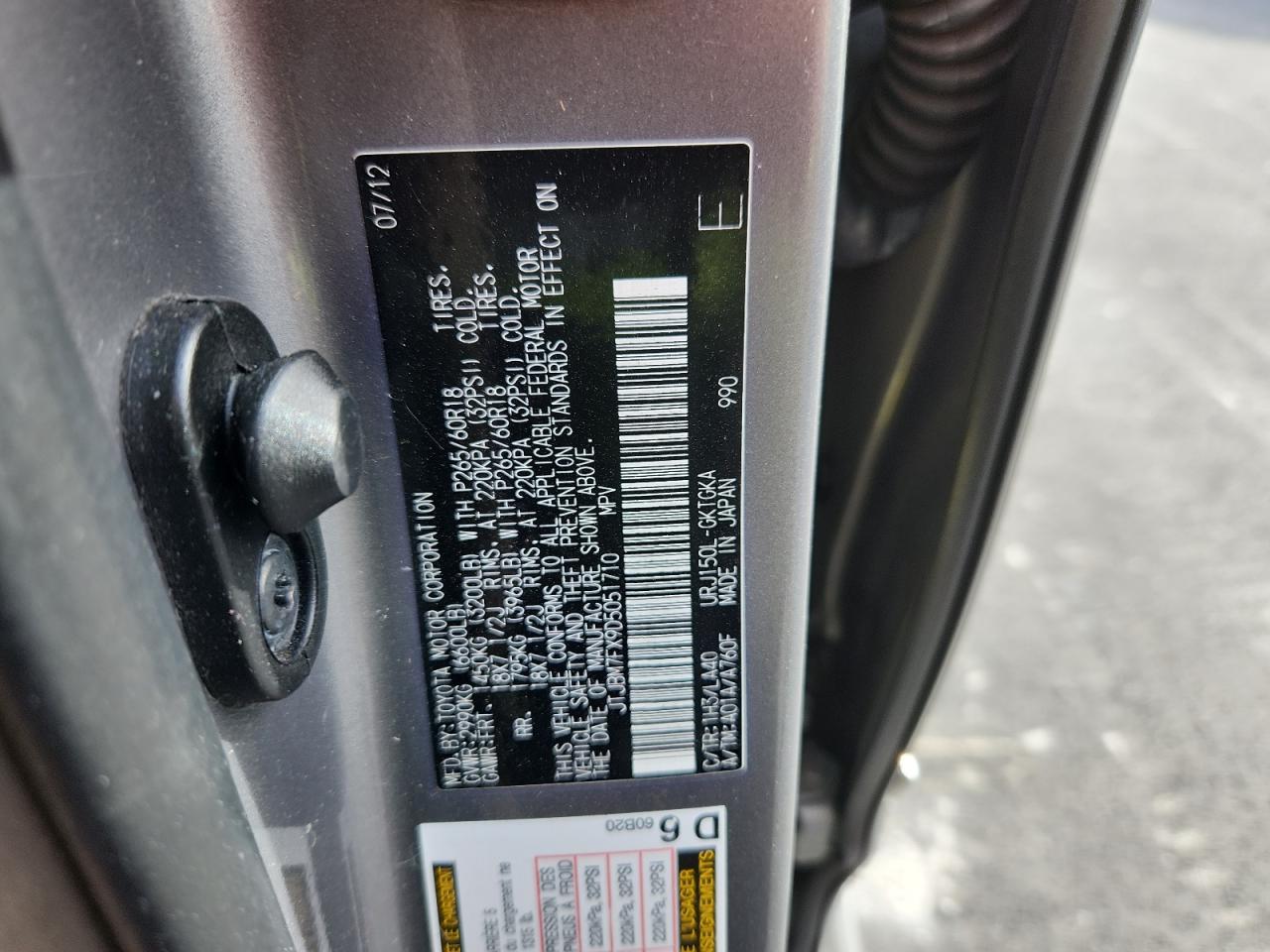 2013 Lexus Gx 460 VIN: JTJBM7FX9D5051710 Lot: 93275905