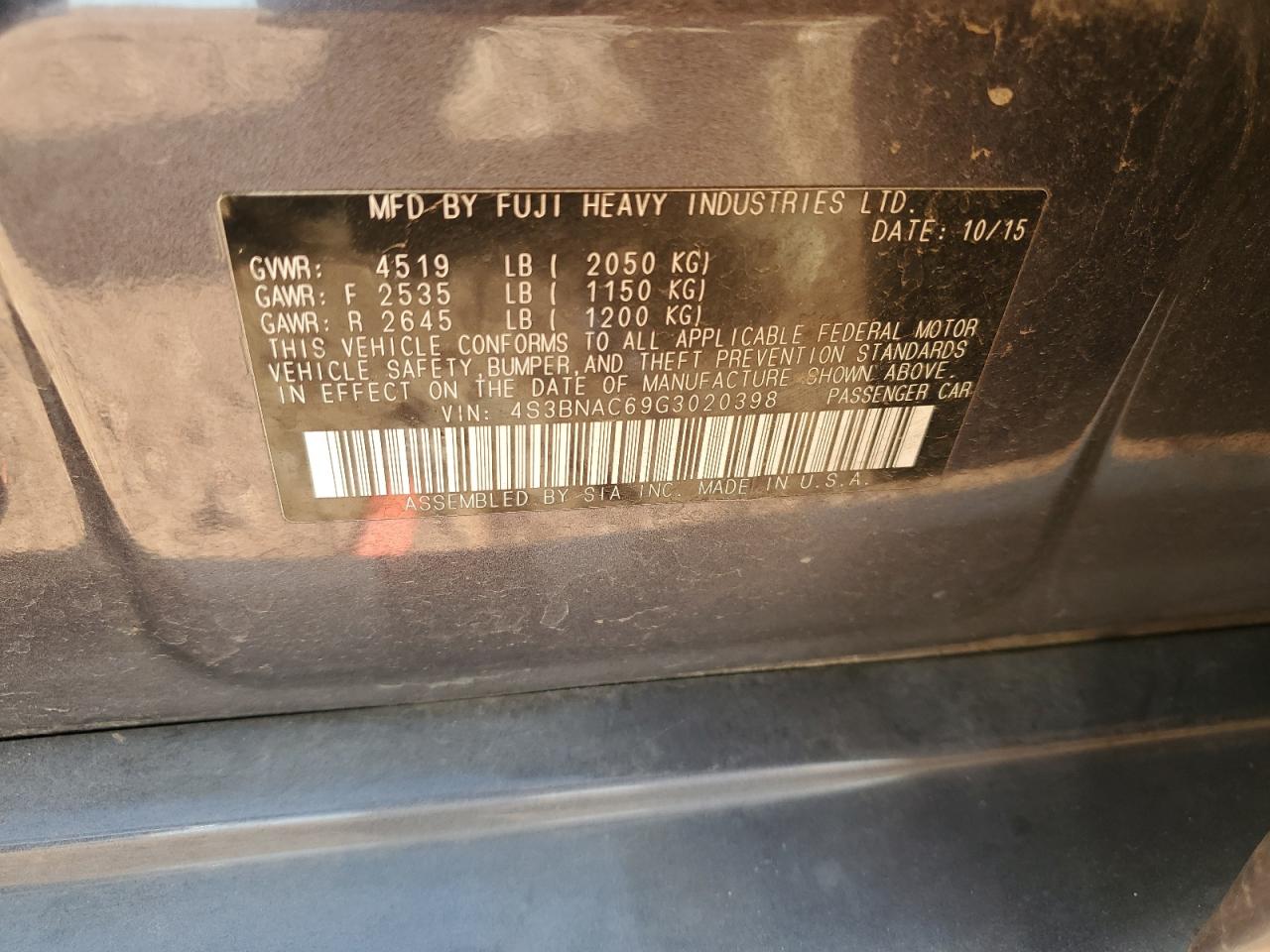 2016 Subaru Legacy 2.5I Premium VIN: 4S3BNAC69G3020398 Lot: 85432965