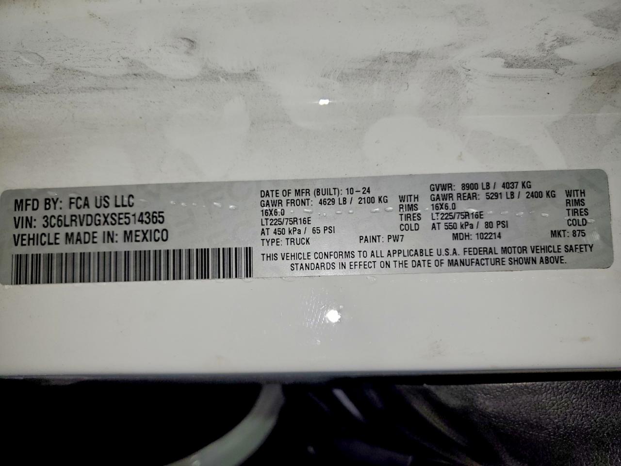 2025 Ram Promaster 2500 2500 High VIN: 3C6LRVDGXSE514365 Lot: 93947005