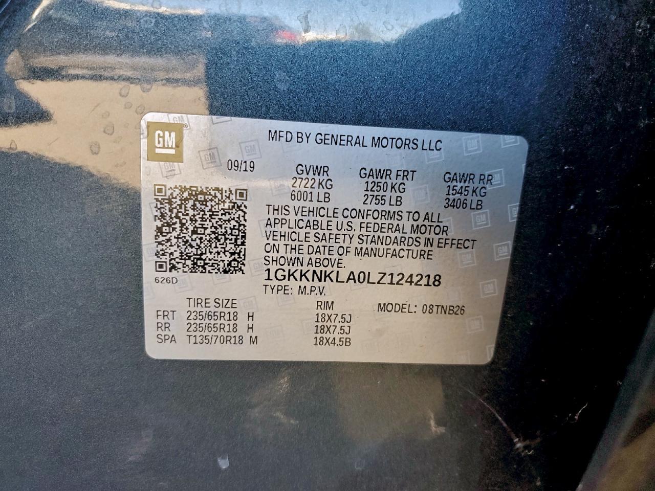 2020 GMC Acadia Sle VIN: 1GKKNKLA0LZ124218 Lot: 94168105