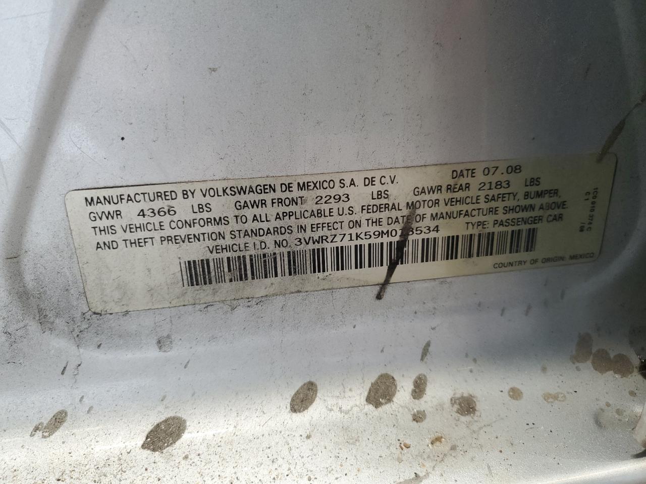 2009 Volkswagen Jetta Se VIN: 3VWRZ71K59M013534 Lot: 91570085