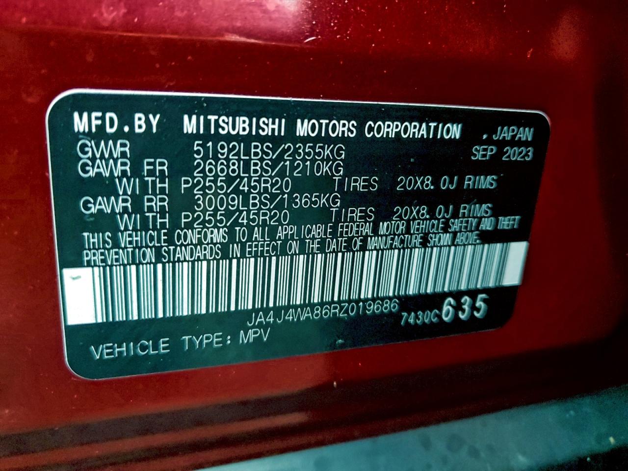 2024 Mitsubishi Outlander Sel VIN: JA4J4WA86RZ019686 Lot: 94297565